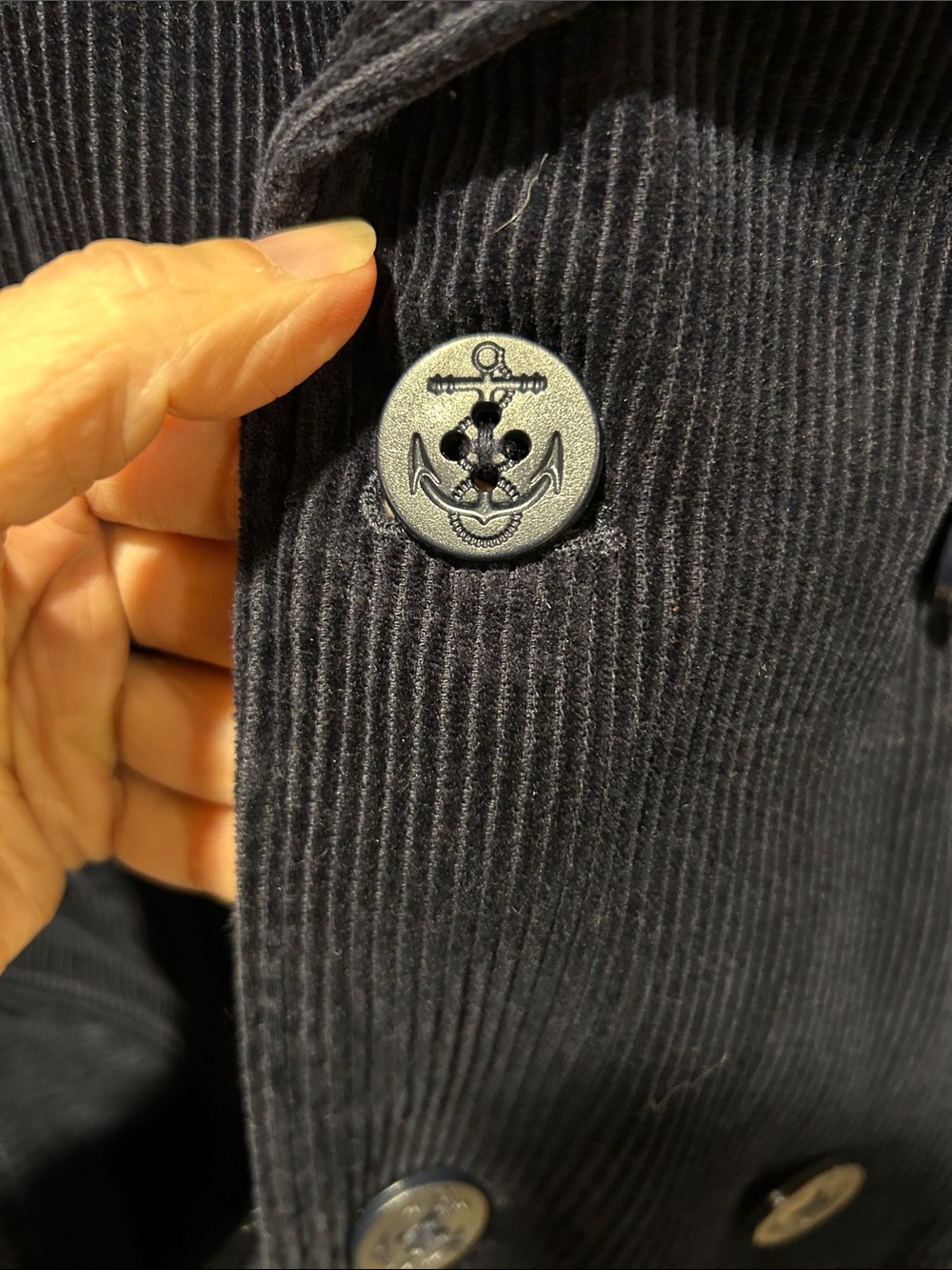 Grayers Navy Corduroy Double-Breasted Pea Coat - Picture 5 of 6